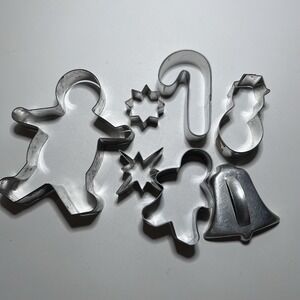 7 Vtg Metal Christmas Cookie Cutters Gingerbread Candy Cane Stars Bell Snowman‎